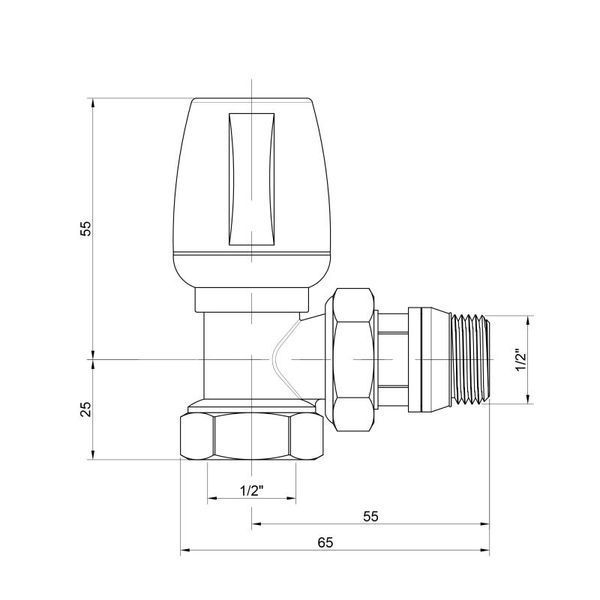 Кран радіаторний Icma 1/2" з антипротіканням кутовий з ручкою №802+940 82802AD06940 фото