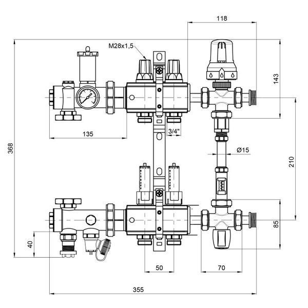 Коллекторная группа Icma 1" 2 выхода, с расходомером №K0111 A1K013APG06 фото