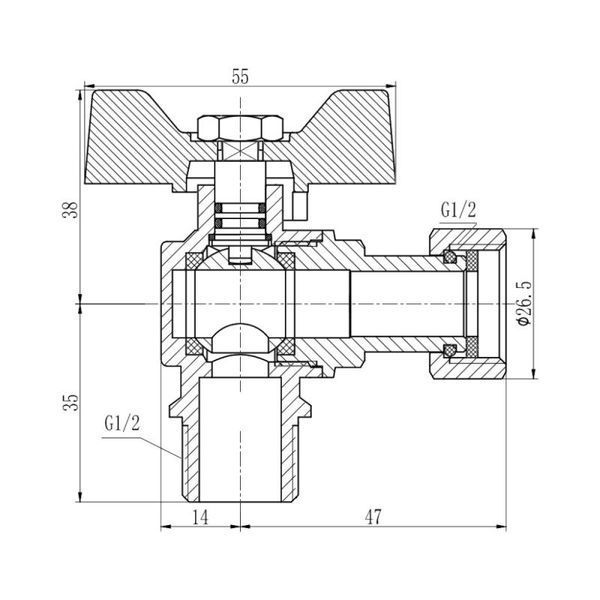 Кран кульовий з накидною гайкою SD Forte 1/2" ВЗ для газа угловой SF225G15 SD00017979 фото