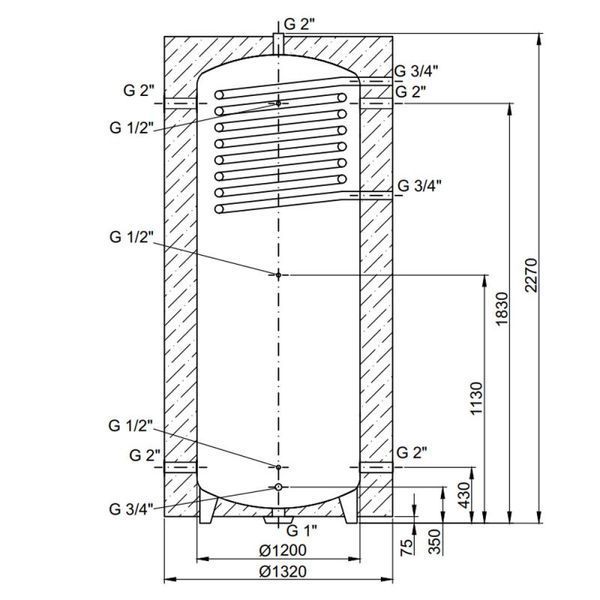 Теплоакумулятор Thermo Alliance TAI-10 2000 з теплообмінником 1,4 кв. м з ізоляцією 60 мм TAI01200060 фото