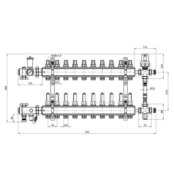 Коллекторная группа Icma 1" 10 выходов, с расходомером №K0111 A1K013APM06 фото