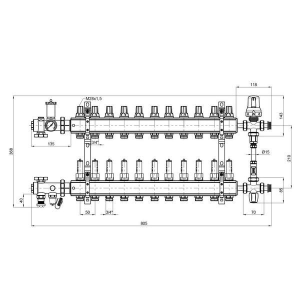 Коллекторная группа Icma 1" 11 выходов, с расходомером №K0111 A1K013APT06 фото