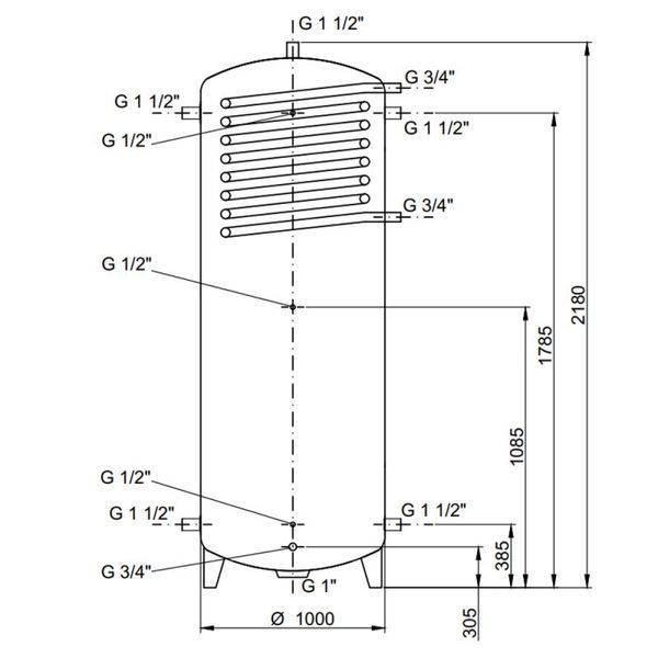 Теплоаккумулятор Thermo Alliance TAI-10 1500 с теплообменником 1,4 кв. м без изоляции TAI015000 фото