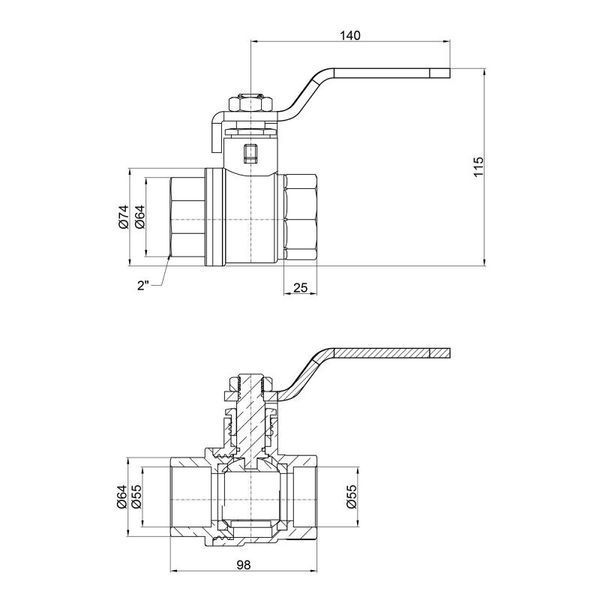 Кран шаровой SD Plus 2" ВР для воды (рычаг) SD600W50 SD600W50 фото