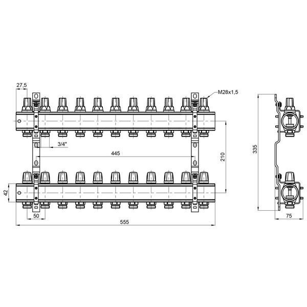 Коллектор Icma 1" 11 выходов, без расходомера №K005 87K005PT06 фото