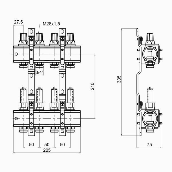 Коллектор Icma 1" 4 выхода, с расходомерами №K013 87K013PJ06 фото